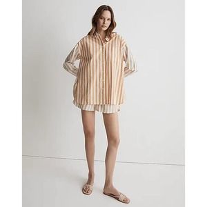 Madewell Signature Poplin Yellow Oversized Shirt Women's Size L Button Up